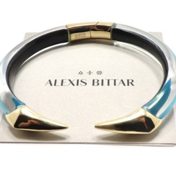 ALEXIS BITTAR,  LUCITE Black /Clear  PYRAMID HINGE CUFF BRACELET - Picture 2 of 5